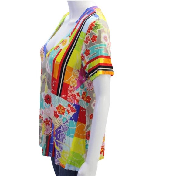 Johnny Was Fuji Favorite V-Neck Swing Tee Sz M Bamboo Relaxed Fit Boho Casual - Picture 2 of 5